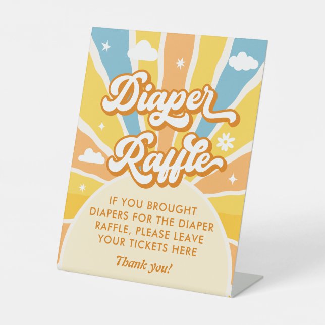 Here Comes the Son Baby Shower Diaper Raffle Pedestal Sign (Front)