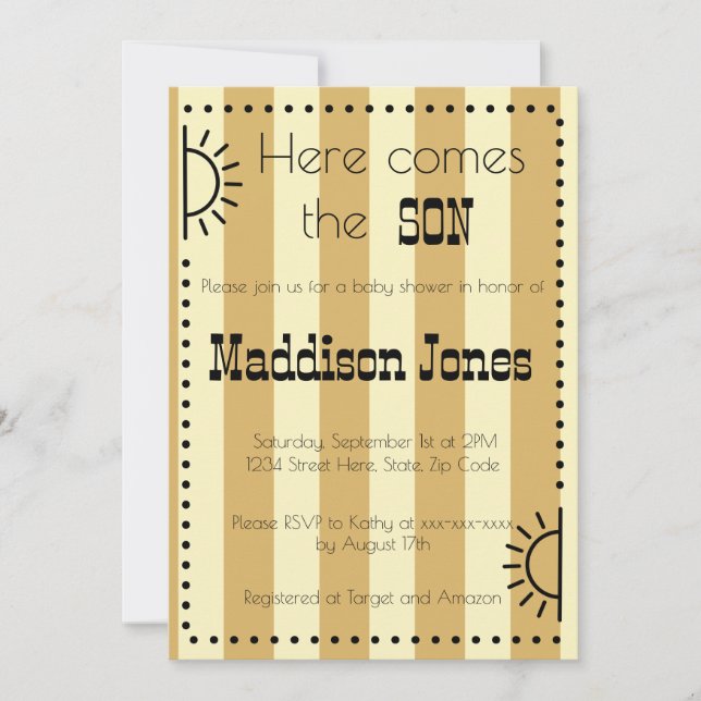 Here comes the SON baby shower invitation (Front)