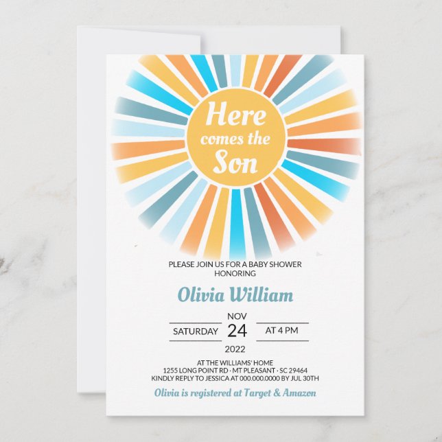 Here Comes the Son Baby Shower  Invitation (Front)
