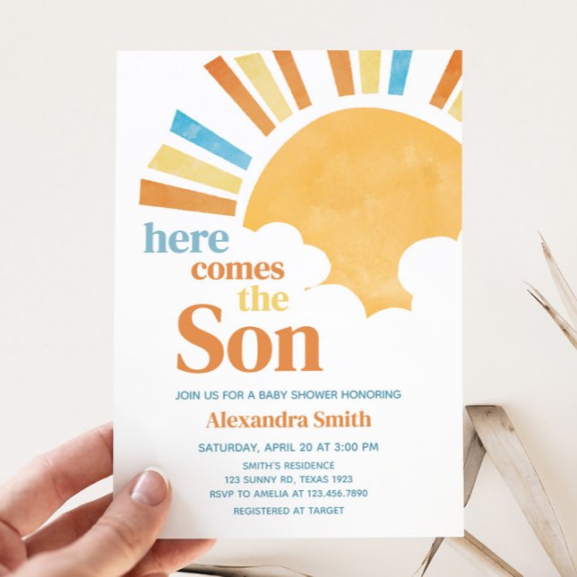 Here Comes the Son Baby Shower Invitation (Retro Here Comes the Son Baby Shower Invitation
)