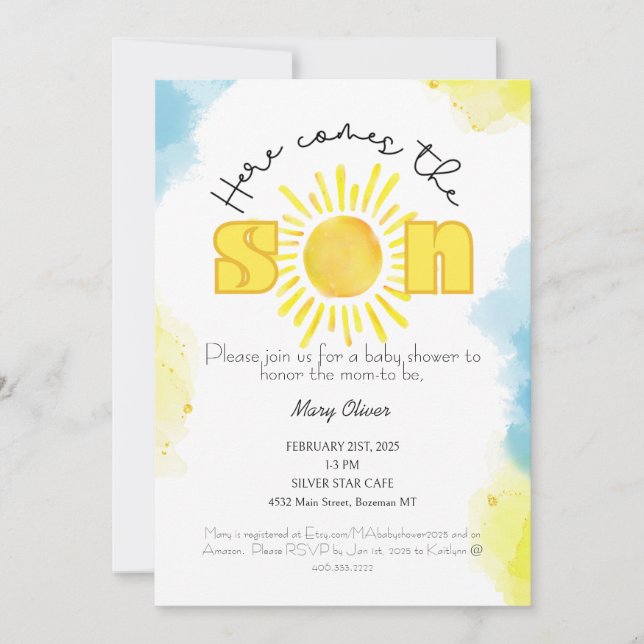 Here comes the son! Baby Shower Invitation (Front)