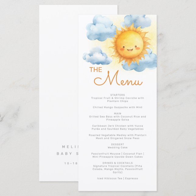 Here Comes The Son Baby Shower Menu (Front/Back)