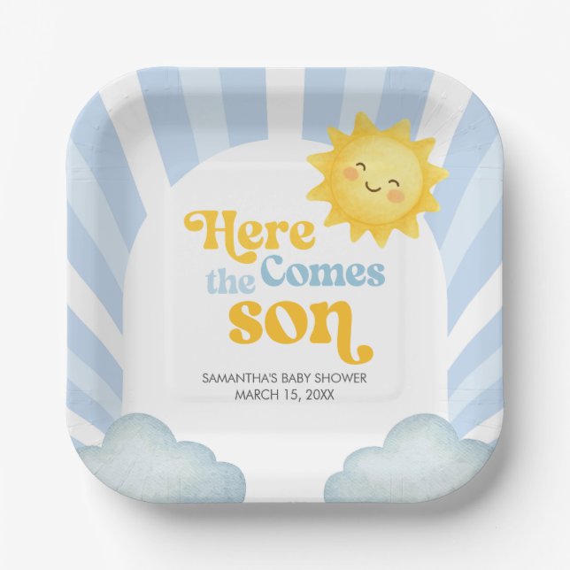 Here Comes the Son Baby Shower Paper Plate (Front)