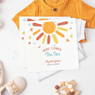 Here Comes The Son Baby Shower Retro Boy Napkin