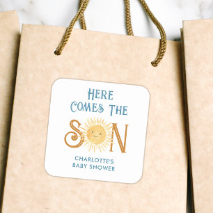 Here Comes The Son Baby Shower Square Sticker