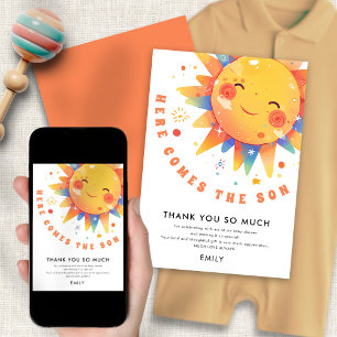 Here Comes The Son Baby Shower Thank You Card