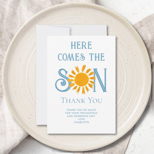 Here Comes The Son Baby Shower Thank You Card (Creator Uploaded)