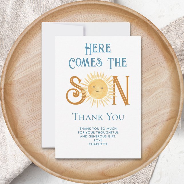 Here Comes The Son Baby Shower Thank You Card (Creator Uploaded)
