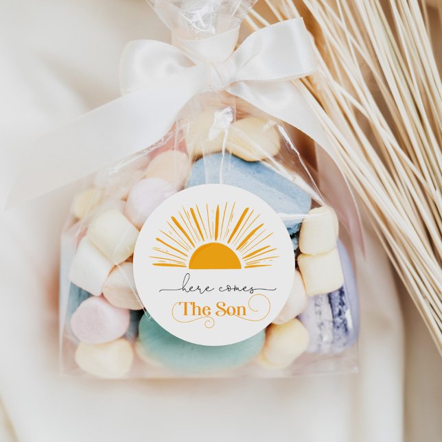 Here comes the son baby shower thank you classic round sticker (Creator Uploaded)