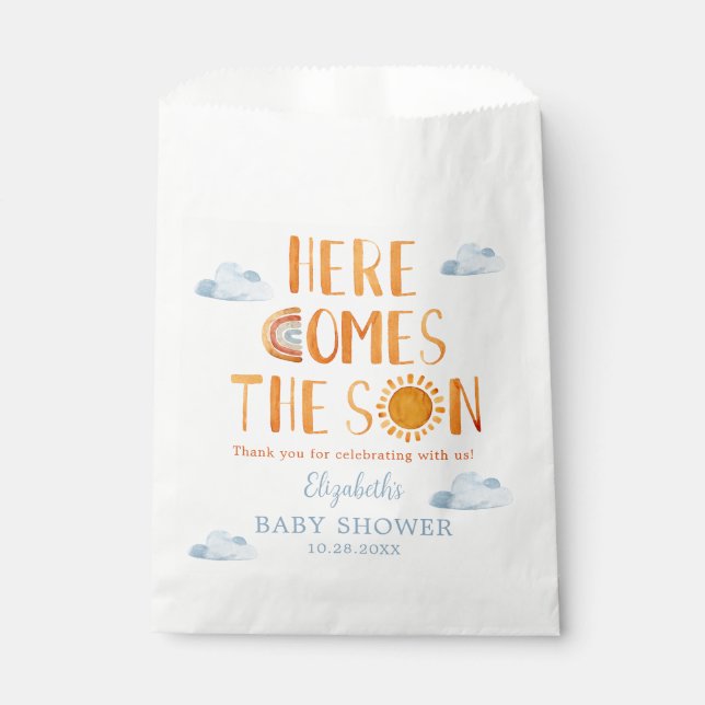 Here Comes The Son Baby Shower Thank You Favour Bag (Front)