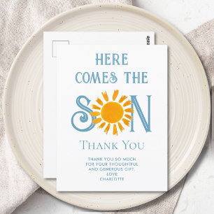 Here Comes The Son Baby Shower Thank You Postcard
