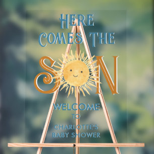 Here Comes The Son Baby Shower Welcome Acrylic Sign