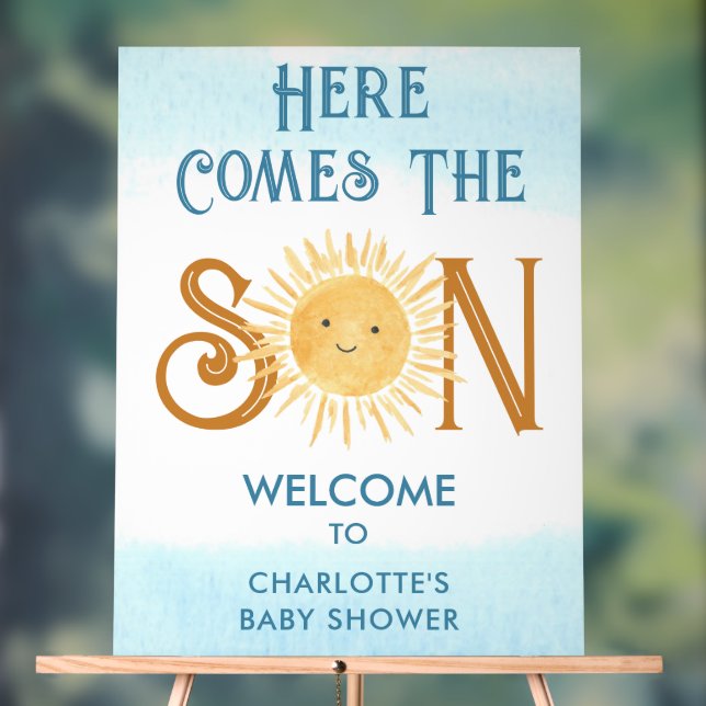Here Comes The Son Baby Shower Welcome Acrylic Sign (Neutral)