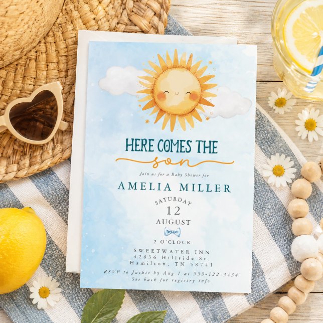 Here Comes the Son Blue Sky Boy Baby Shower Invitation (Here Comes the Son Blue Sky Boy Baby Shower Invitation)