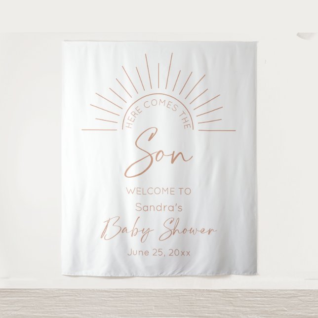 Here Comes The Son Boho Baby Shower Tapestry (Front)