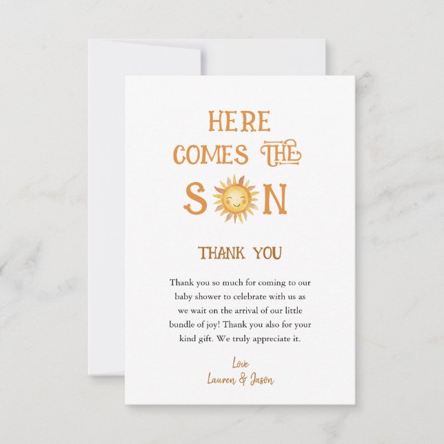 Here comes the SON Boho Baby Shower Thank You (Front)