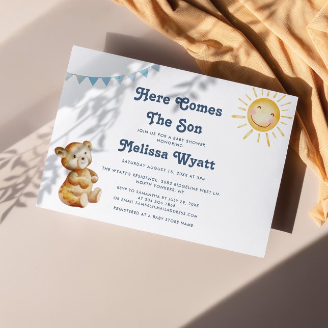 Here Comes The Son Boho Bear Boy Baby Shower  Invitation (Boho Bear and Sun Baby Shower Invitation)