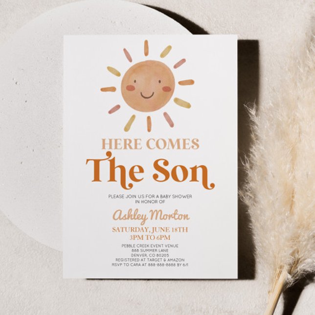 Here Comes The Son Boho Bohemian Retro Baby Shower Invitation (Creator Uploaded)