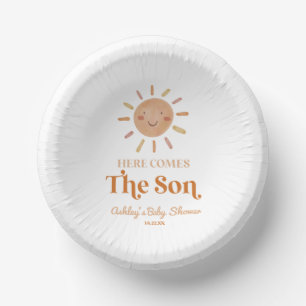 Here Comes The Son Boho Bohemian Retro Baby Shower Paper Plate