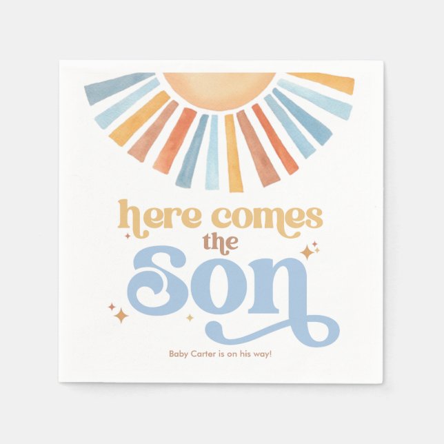 Here Comes The Son Boho Boy Baby Shower Napkin (Front)