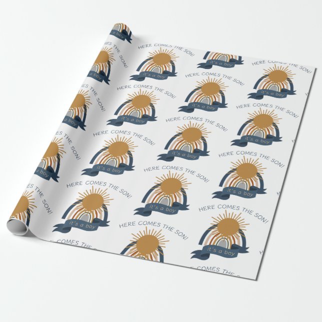 Here Comes the Son Boho Boy Baby Shower Wrapping Paper (Unrolled)