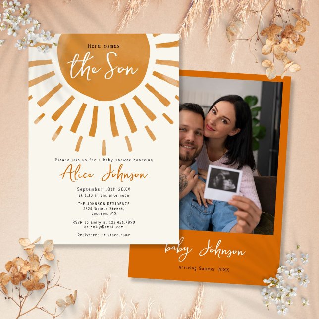 Here Comes The Son Boho Boy Photo Baby Shower Invitation (Here Comes The Son Boho Boy Photo Baby Shower Invitation)