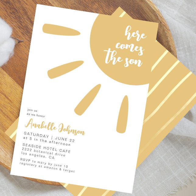 Here Comes The Son Boho Minimal Baby Shower Invitation (Creator Uploaded)