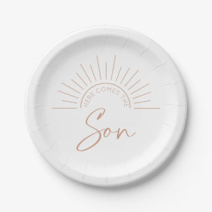 Here Comes the Son Boho Modern Baby Shower Paper Plate