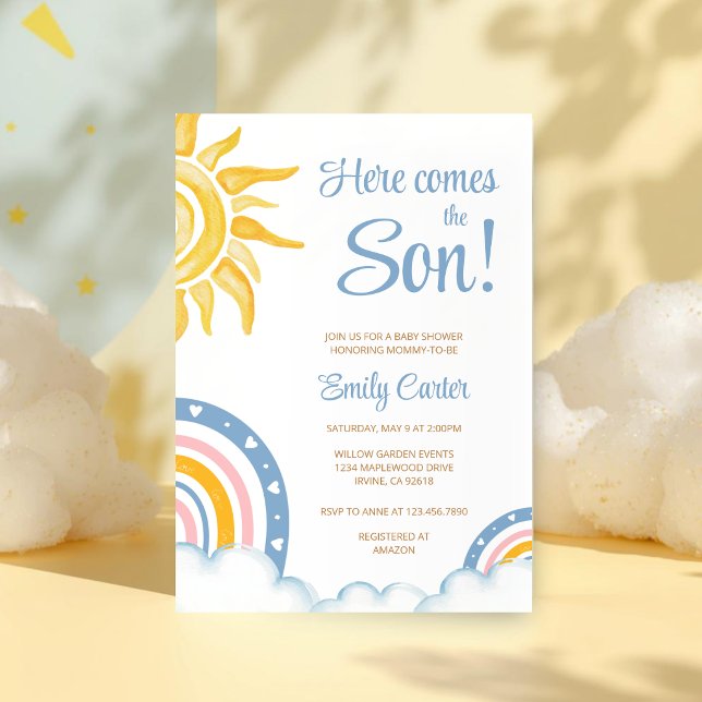 Here Comes the Son Boho Rainbow Baby Shower Invitation (Creator Uploaded)