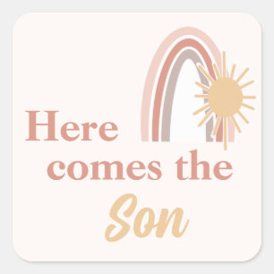 Here Comes the Son Boho Rainbow  Square Sticker