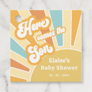 Here comes the son boho retro baby shower favour tags