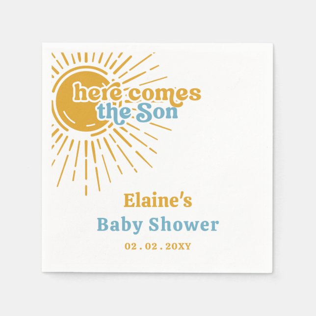 Here comes the son boho retro baby shower  napkin (Front)