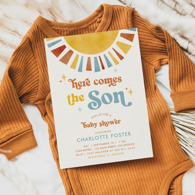 Here Comes the Son Boho Retro Boy Baby Shower Invitation (Creator Uploaded)