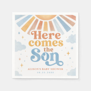 Here Comes the Son Boho Retro Sunshine Baby Shower Napkin
