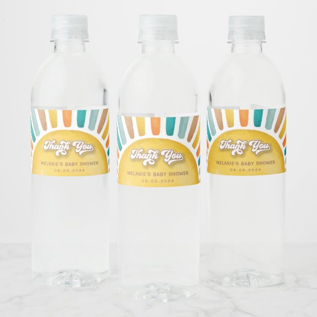 Here Comes the Son Boho Sun Baby Shower Favours Water Bottle Label (Bottles)