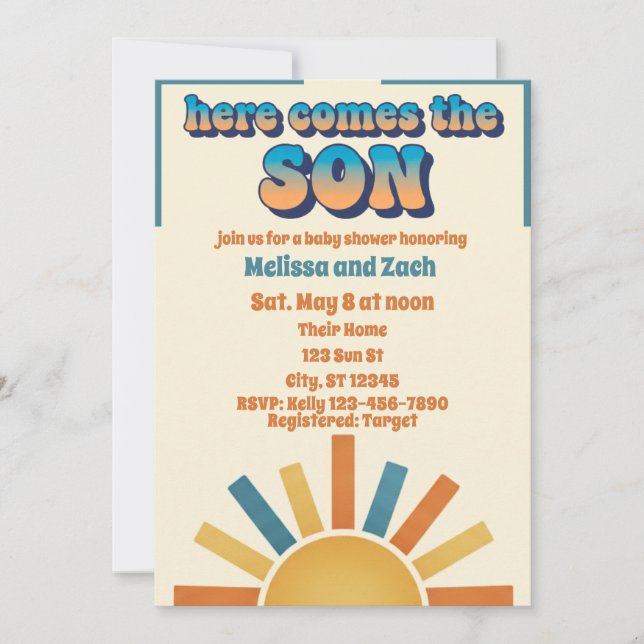 Here Comes the SON, Boho Sun Baby Shower Invitation (Front)
