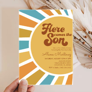 Here Comes The Son   Boho Sunshine Baby Shower Invitation