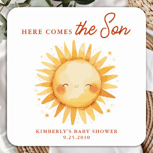 Here Comes The Son Boho Sunshine Cute Baby Shower Square Sticker