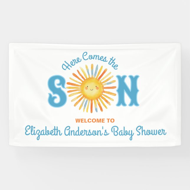 Here Comes the Son Boy Baby Shower Banner (Horizontal)