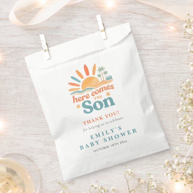 Here Comes The Son Boy Baby Shower Guest Thank You Favour Bag (Clipped)