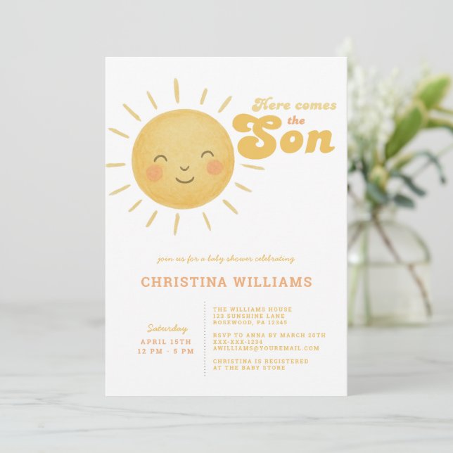 Here Comes the Son Boy Baby Shower Invitation 🌞✨ (Standing Front)
