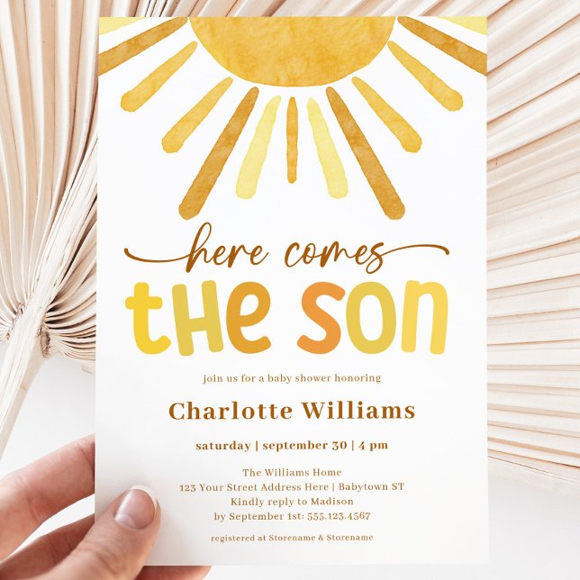 Here Comes the Son Boy Baby Shower Invitation (Here Comes the Son Boy Baby Shower Invitation)