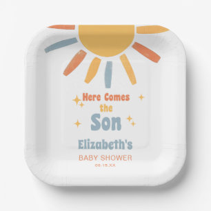 Here Comes The Son Boy Baby Shower Paper Plate