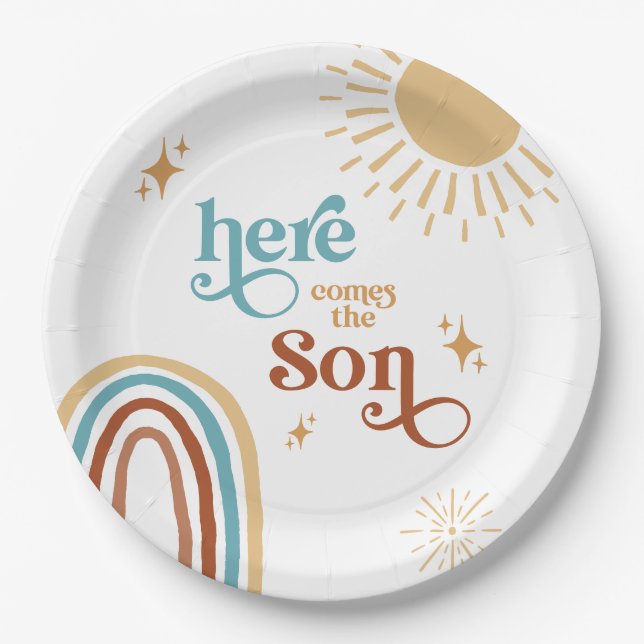 Here Comes the Son Boy Baby Shower Paper Plate (Front)