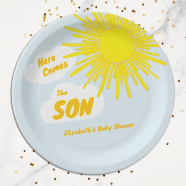 Here Comes The Son Boy Baby Shower Paper Plate (Creator Uploaded)