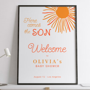Here comes the son boy baby shower welcome poster
