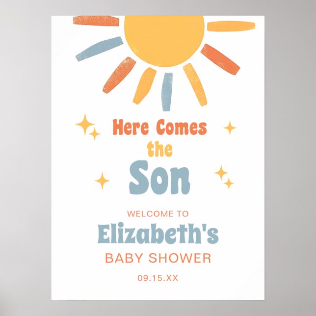 Here Comes The Son Boy Baby Shower Welcome Sign (Front)