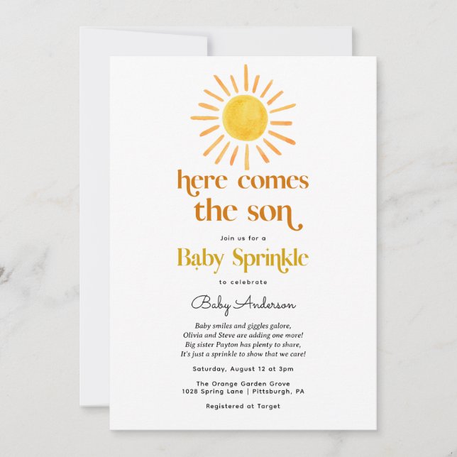 Here Comes the Son Boy Baby Sprinkle Invitation (Front)