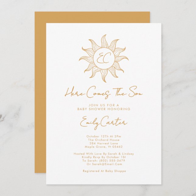 Here Comes The Son Boy Sunshine Baby Shower Invitation (Front/Back)