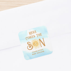 Here Comes The Son Boy's Baby Shower Square Sticker